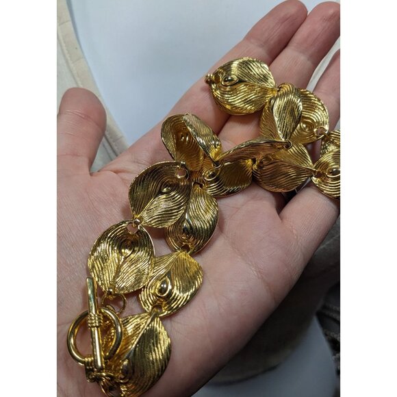 Vintage Peacock Feather Gold Tone Link Toggle Necklace - Picture 5 of 6